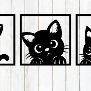 Intra απο ξύλο plywood 3mm-4mm πάχος - Cute Cat Wall Art Set - Laser Cut Δίασταση 6x6 cm INTRAFABR-117771230