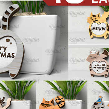 Intra απο ξύλο plywood 3mm-4mm πάχος - Πακέτο κοπής με λέιζερ Cute Cats. Γάτες  Δίασταση 30x20 cm INTRAFABR-105065748 - Image 1