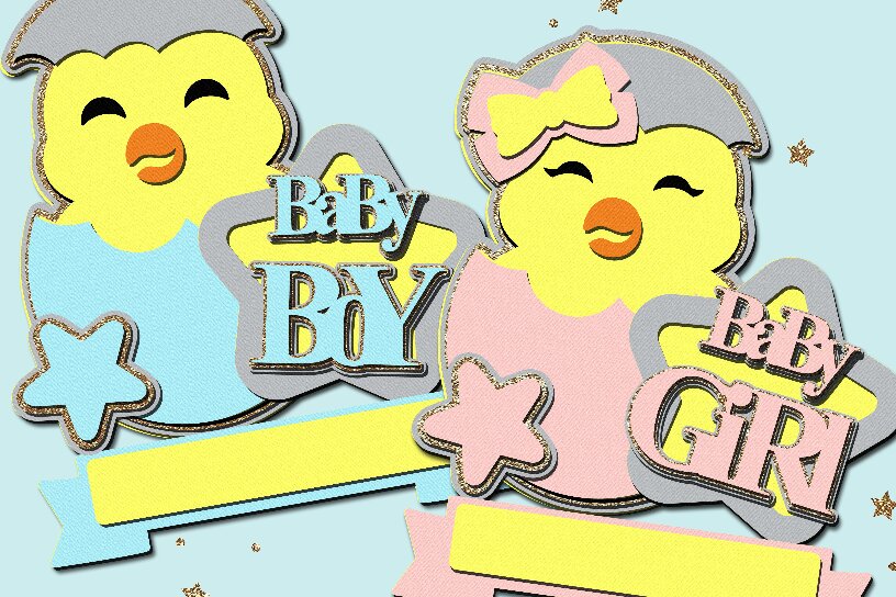 Intra απο ξύλο plywood 3mm-4mm πάχος - Cute Chick Girl or Boy Topper 3D  Δίασταση 20x20 cm INTRAFABR-110930858