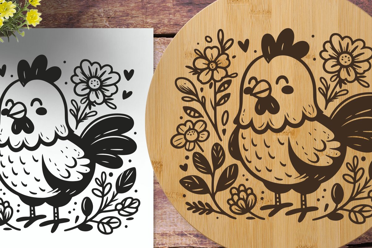 Intra απο ξύλο plywood 3mm-4mm πάχος - Cute Chicken  | Χαραγμένο με λέιζερ Δίασταση 30x20 cm INTRAFABR-124849180