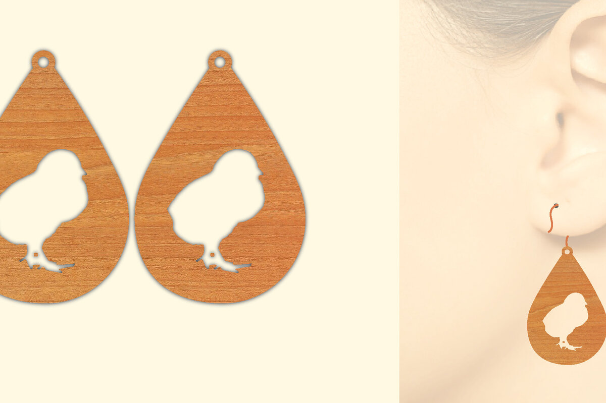 Intra απο ξύλο plywood 3mm-4mm πάχος - Χαριτωμένα Ξύλινα Σκουλαρίκια Κοτόπουλου με Laser Cut  Δίασταση 3x3 cm INTRAFABR-70644131