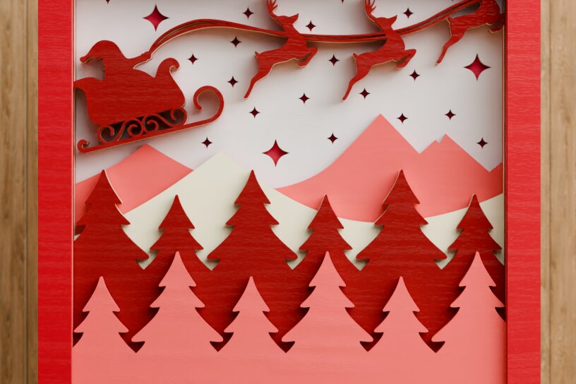 Intra απο ξύλο plywood 3mm-4mm πάχος - Χαριτωμένη χριστουγεννιάτικη σκηνή 3D πολλαπλών επιπέδων  Δίασταση 20x25 cm INTRAFABR-106884292