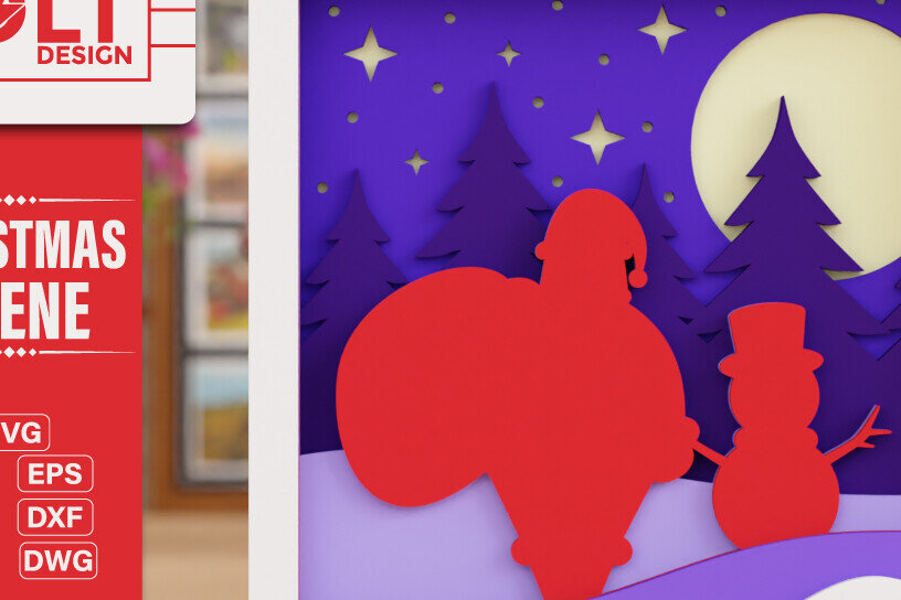 Intra απο ξύλο plywood 3mm-4mm πάχος - Χαριτωμένη χριστουγεννιάτικη σκηνή 3D πολλαπλών επιπέδων  Δίασταση 20x25 cm INTRAFABR-105416106