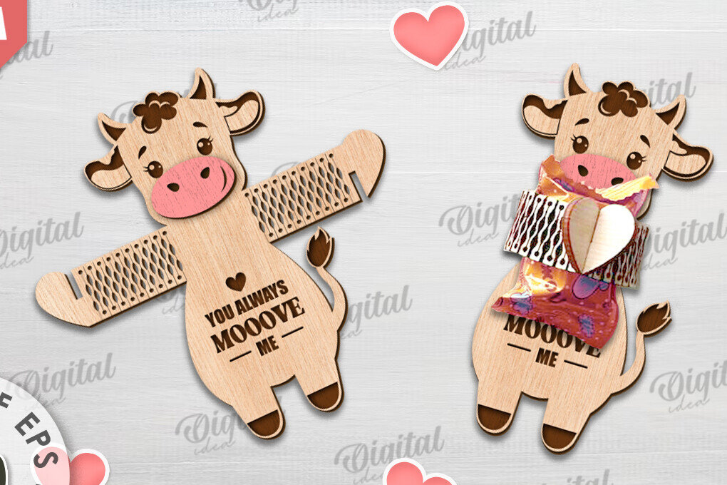 Intra απο ξύλο plywood 3mm-4mm πάχος - Cute Cow Candy Holder Cut Laser. Βαλέντη Δίασταση 20x20 cm INTRAFABR-115695294