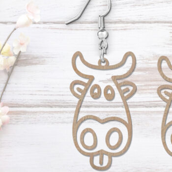 Intra απο ξύλο plywood 3mm-4mm πάχος - Χαριτωμένα σκουλαρίκια με λέιζερ αγελάδας | Αγελάδα  Δίασταση 900x900 cm INTRAFABR-118212636 - Image 2