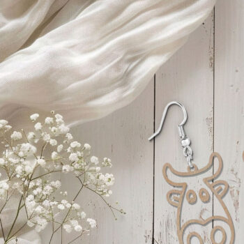 Intra απο ξύλο plywood 3mm-4mm πάχος - Χαριτωμένα σκουλαρίκια με λέιζερ αγελάδας | Αγελάδα  Δίασταση 900x900 cm INTRAFABR-118212636 - Image 3