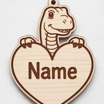 Intra απο ξύλο plywood 3mm-4mm πάχος - Σετ μπρελόκ με χαριτωμένο Dino Heart Name Δίασταση 4x4 cm INTRAFABR-122738203 - Image 2