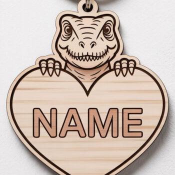 Intra απο ξύλο plywood 3mm-4mm πάχος - Σετ μπρελόκ με χαριτωμένο Dino Heart Name Δίασταση 4x4 cm INTRAFABR-122738203 - Image 4