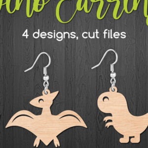 Intra απο ξύλο plywood 3mm-4mm πάχος - Cute Dinosaur Earrings  Cut Files Δίασταση 3x3 cm INTRAFABR-105843264