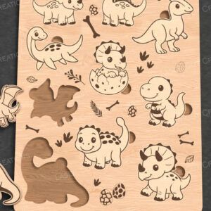 Intra απο ξύλο plywood 3mm-4mm πάχος - Χαριτωμένο παζλ Δεινοσαύρων για παιδιά  Δίασταση 30x20 cm INTRAFABR-122984212
