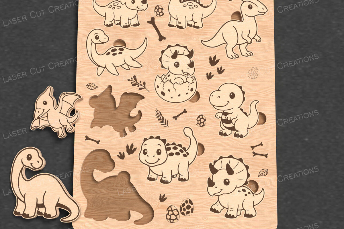 Intra απο ξύλο plywood 3mm-4mm πάχος - Χαριτωμένο παζλ Δεινοσαύρων για παιδιά  Δίασταση 30x20 cm INTRAFABR-122984212