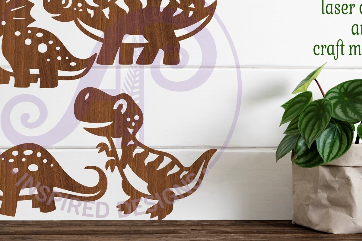 Intra απο ξύλο plywood 3mm-4mm πάχος - Χαριτωμένος τοίχος με λέιζερ σιλουέτα δεινοσαύρων Δίασταση 30x20 cm INTRAFABR-99904698