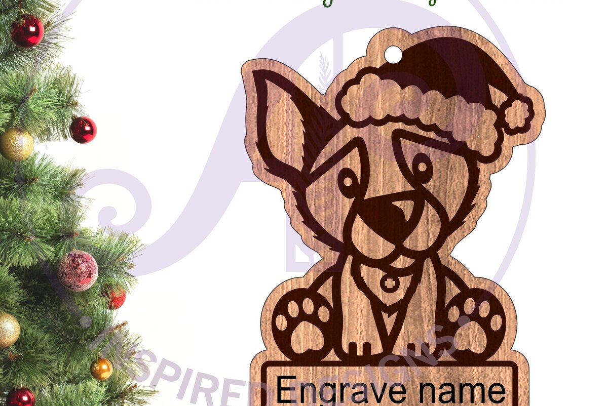 Intra απο ξύλο plywood 3mm-4mm πάχος - Χαριτωμένο χριστουγεννιάτικο στολίδι σκύλου  Laser Δίασταση 6x6 cm INTRAFABR-97203742