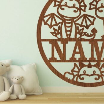 Intra απο ξύλο plywood 3mm-4mm πάχος - Cute Dragons Όνομα Σήμα Laser Cut Art Δίασταση 30x20 cm INTRAFABR-75281876 - Image 1