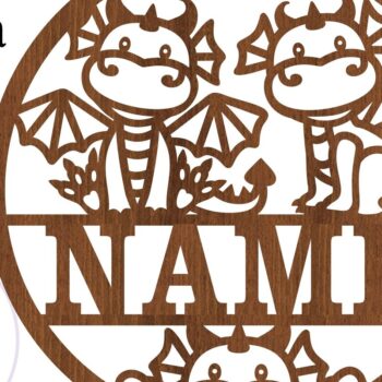 Intra απο ξύλο plywood 3mm-4mm πάχος - Cute Dragons Όνομα Σήμα Laser Cut Art Δίασταση 30x20 cm INTRAFABR-75281876 - Image 2