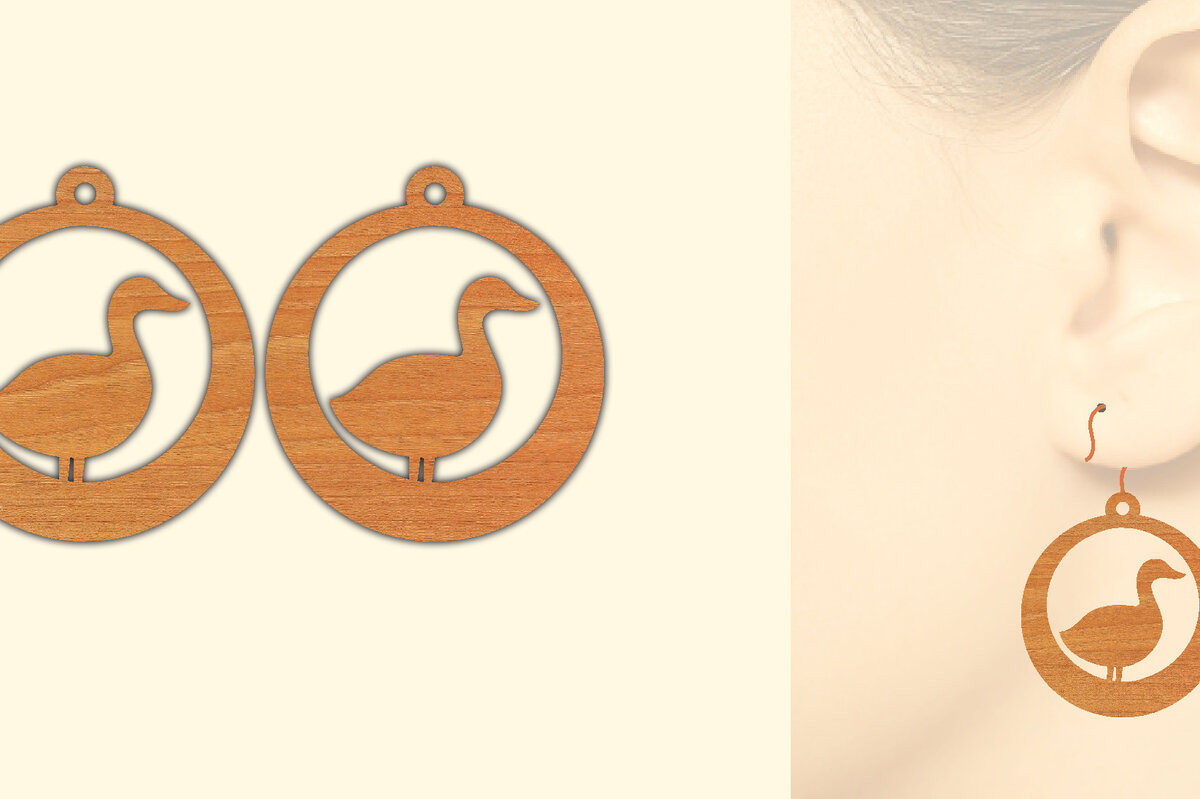 Intra απο ξύλο plywood 3mm-4mm πάχος - Cute Duck Wood Σκουλαρίκια Laser Cut  Δίασταση 3x3 cm INTRAFABR-70643550