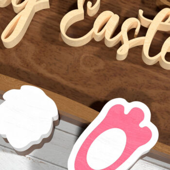 Intra απο ξύλο plywood 3mm-4mm πάχος - Χαριτωμένο Πασχαλινό λαγουδάκι , Happy Sign Wood Δίασταση 4x4 cm INTRAFABR-117013219 - Image 3