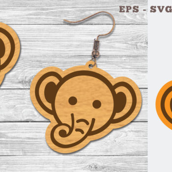 Intra απο ξύλο plywood 3mm-4mm πάχος - Σχεδιασμός χαριτωμένος ελέφαντας με κομμένα σκουλαρίκια με λέιζερ Δίασταση 3x3 cm INTRAFABR-107490008 - Image 1