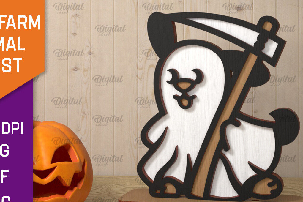 Intra απο ξύλο plywood 3mm-4mm πάχος - Cute Farm Animal Ghost Laser Cut Δίασταση 30x20 cm INTRAFABR-106946265