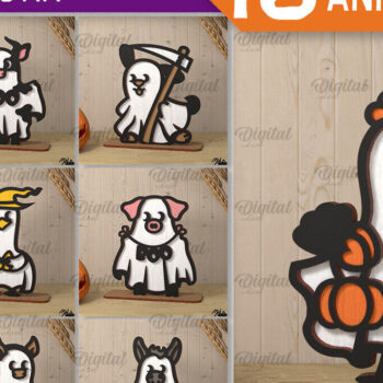 Intra απο ξύλο plywood 3mm-4mm πάχος - Πακέτο LaserCut Cute Farm Animal Ghosts Δίασταση 30x20 cm INTRAFABR-106947645 - Image 1