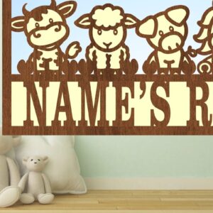 Intra απο ξύλο plywood 3mm-4mm πάχος - Πινακίδα ονόματος σκηνής Cute Farm Animals  3 Δίασταση 30x20 cm INTRAFABR-74710754