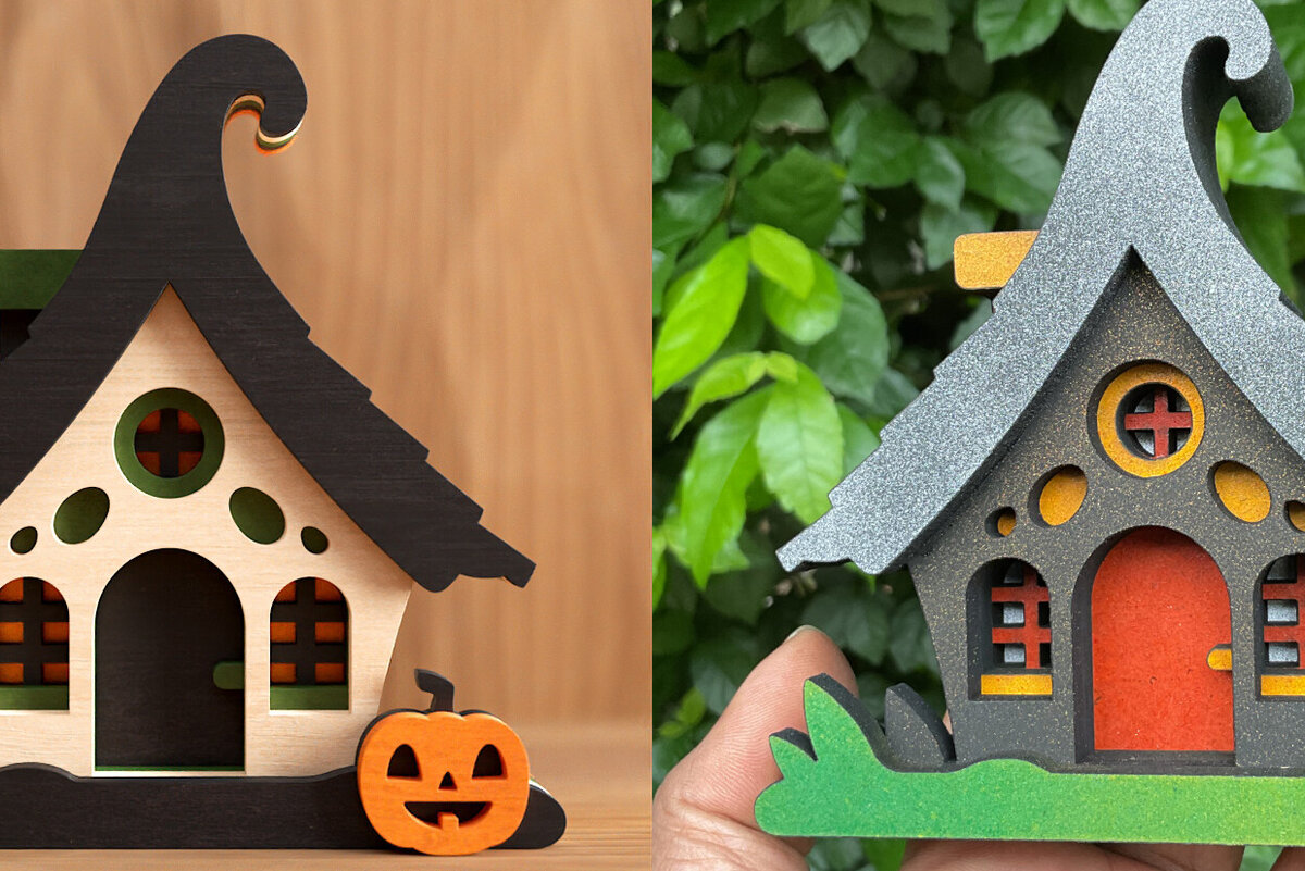 Intra απο ξύλο plywood 3mm-4mm πάχος - Χαριτωμένο Halloween House V1 | 3D Layered  Δίασταση 4x4 cm INTRAFABR-99559931