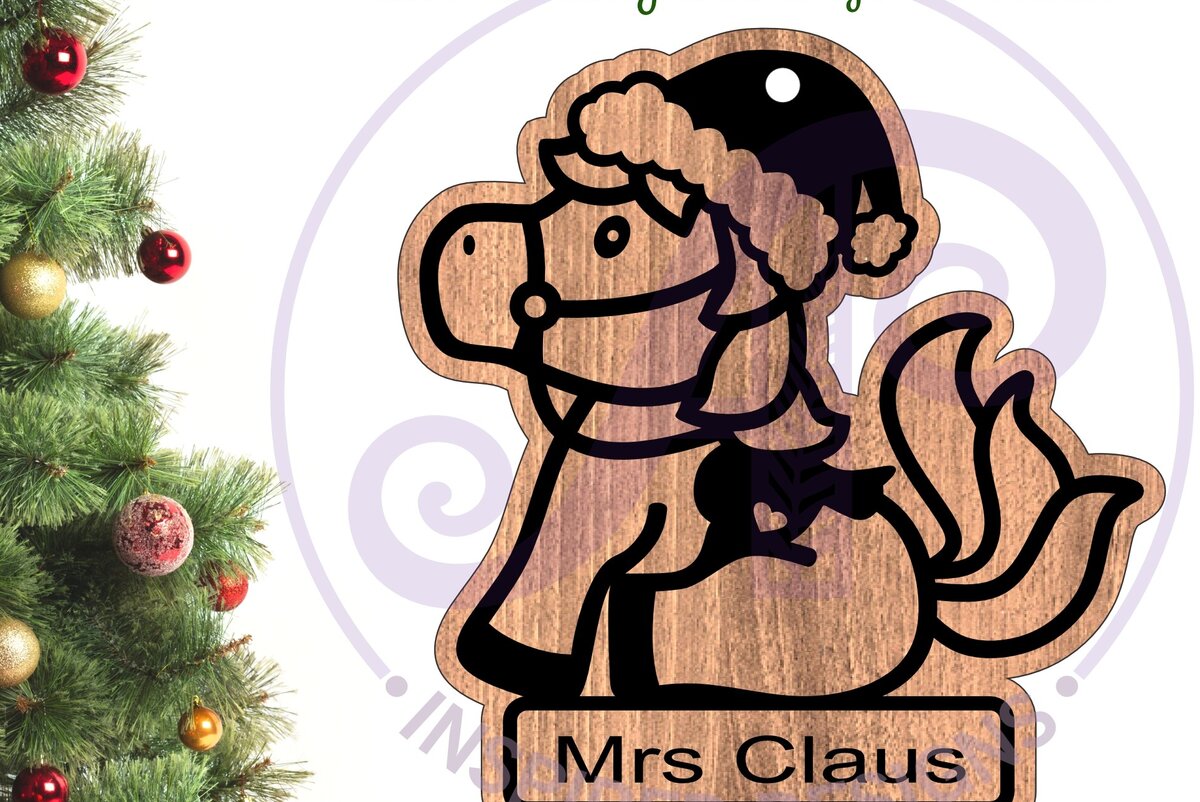 Intra απο ξύλο plywood 3mm-4mm πάχος - Χαριτωμένο χριστουγεννιάτικο στολίδι αλόγων  Laser Δίασταση 6x6 cm INTRAFABR-104518042