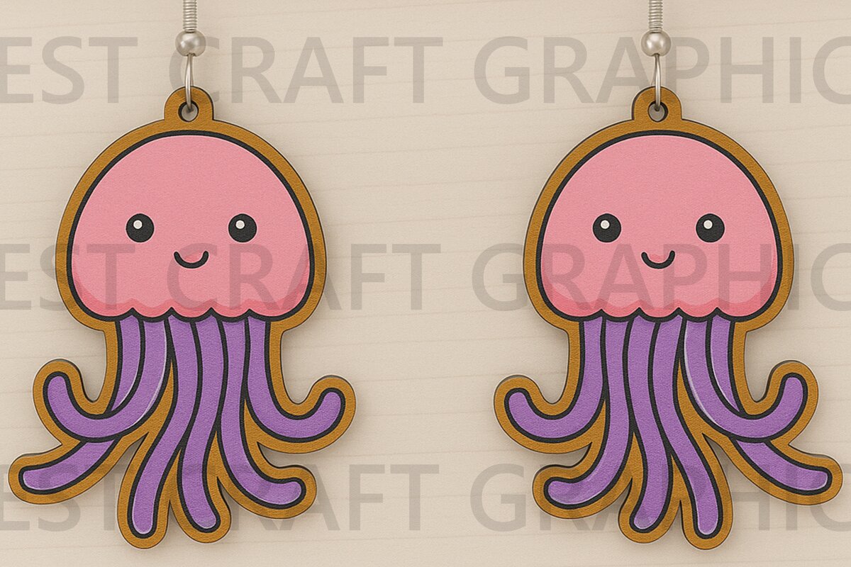 Intra απο ξύλο plywood 3mm-4mm πάχος - Χαριτωμένα σκουλαρίκια μέδουσες  Δίασταση 3x3 cm INTRAFABR-123128334