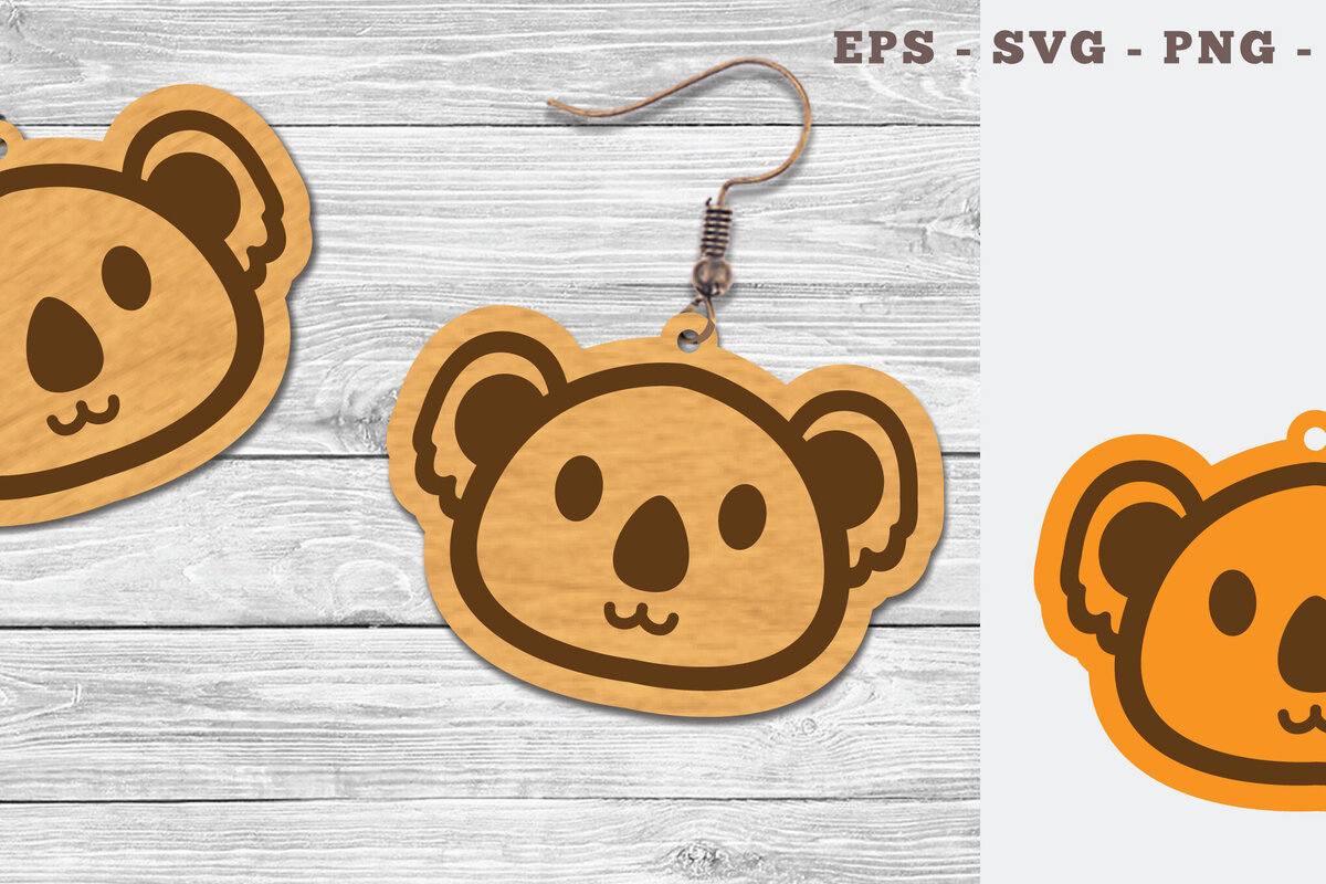 Intra απο ξύλο plywood 3mm-4mm πάχος - Χαριτωμένα σκουλαρίκια με λέιζερ Koala Design  Δίασταση 3x3 cm INTRAFABR-107490080