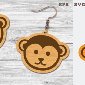 Intra απο ξύλο plywood 3mm-4mm πάχος - Σχέδιο χαριτωμένο μαϊμού σκουλαρίκια κομμένα με λέιζερ Δίασταση 3x3 cm INTRAFABR-107490145 - Image 1