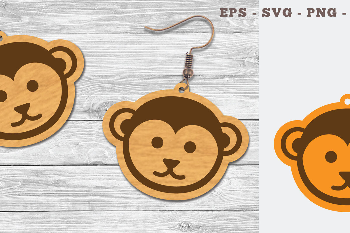 Intra απο ξύλο plywood 3mm-4mm πάχος - Σχέδιο χαριτωμένο μαϊμού σκουλαρίκια κομμένα με λέιζερ Δίασταση 3x3 cm INTRAFABR-107490145