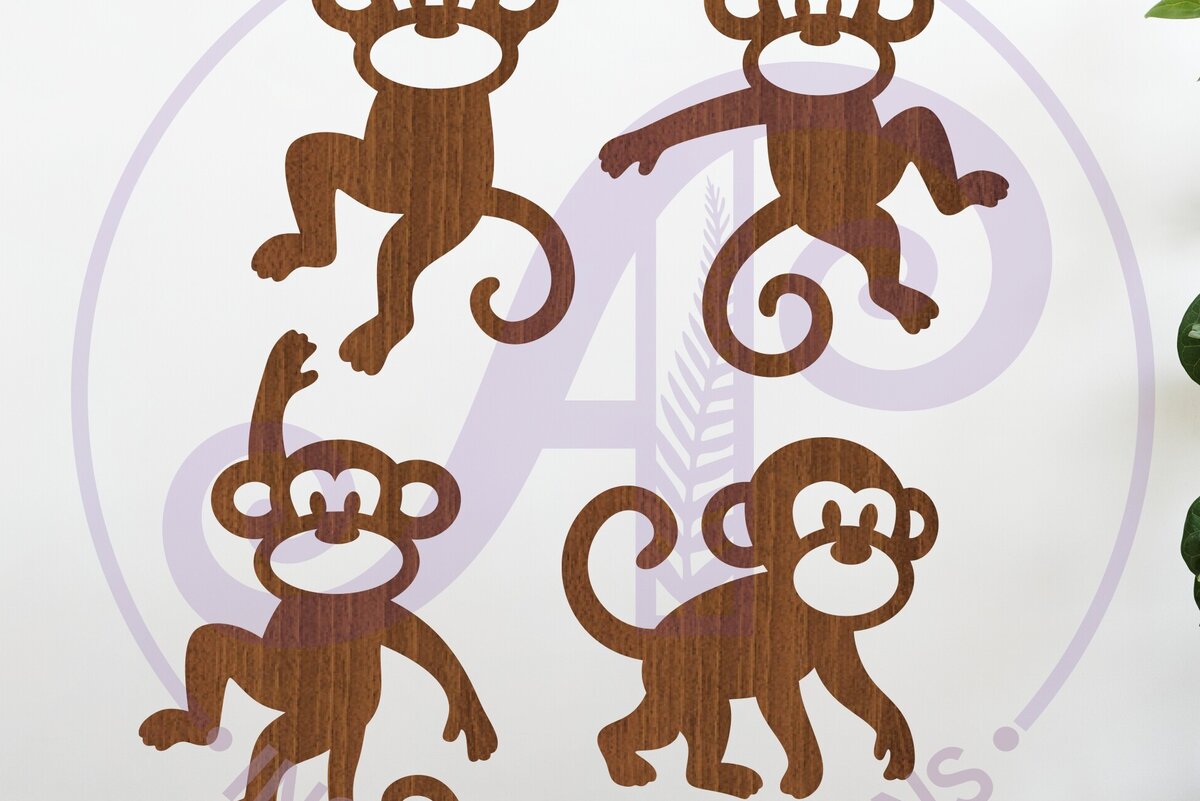 Intra απο ξύλο plywood 3mm-4mm πάχος - Cute Monkey Silhouette Κοψίματα με λέιζερ 1 Δίασταση 30x20 cm INTRAFABR-124951312