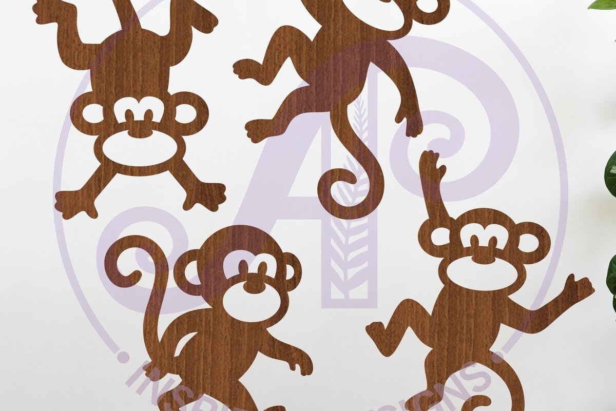 Intra απο ξύλο plywood 3mm-4mm πάχος - Cute Monkey Silhouette Κοψίματα λέιζερ 2 Δίασταση 30x20 cm INTRAFABR-124951886