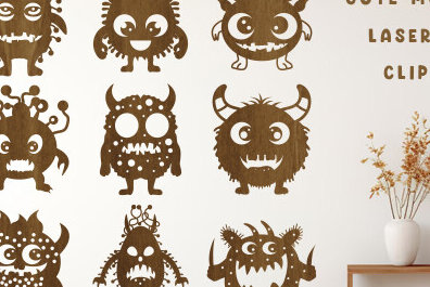 Intra απο ξύλο plywood 3mm-4mm πάχος - Σετ Clipart  Cute Monster Laser Cut Δίασταση 20x20 cm INTRAFABR-99188427