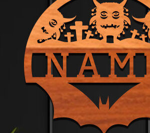 Intra απο ξύλο plywood 3mm-4mm πάχος - Cute Monster Laser Cut Name  Δίασταση 30x20 cm INTRAFABR-99061903
