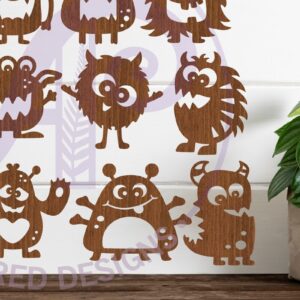 Intra απο ξύλο plywood 3mm-4mm πάχος - Χαριτωμένο Monster Silhouette Σχήμα κοπής με λέιζερ Δίασταση 30x20 cm INTRAFABR-98305941