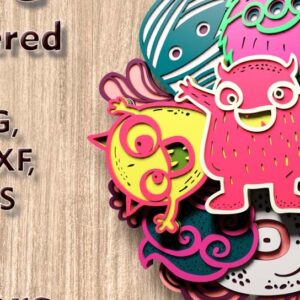 Intra απο ξύλο plywood 3mm-4mm πάχος - Αρχεία πολλαπλών επιπέδων 3D  Cute Monsters Δίασταση 4x9 cm INTRAFABR-109512121