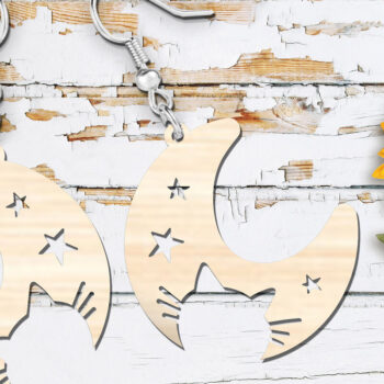 Intra απο ξύλο plywood 3mm-4mm πάχος - Cute Moon Cat Earrings | Laser Cut  Δίασταση 900x900 cm INTRAFABR-118350831 - Image 3