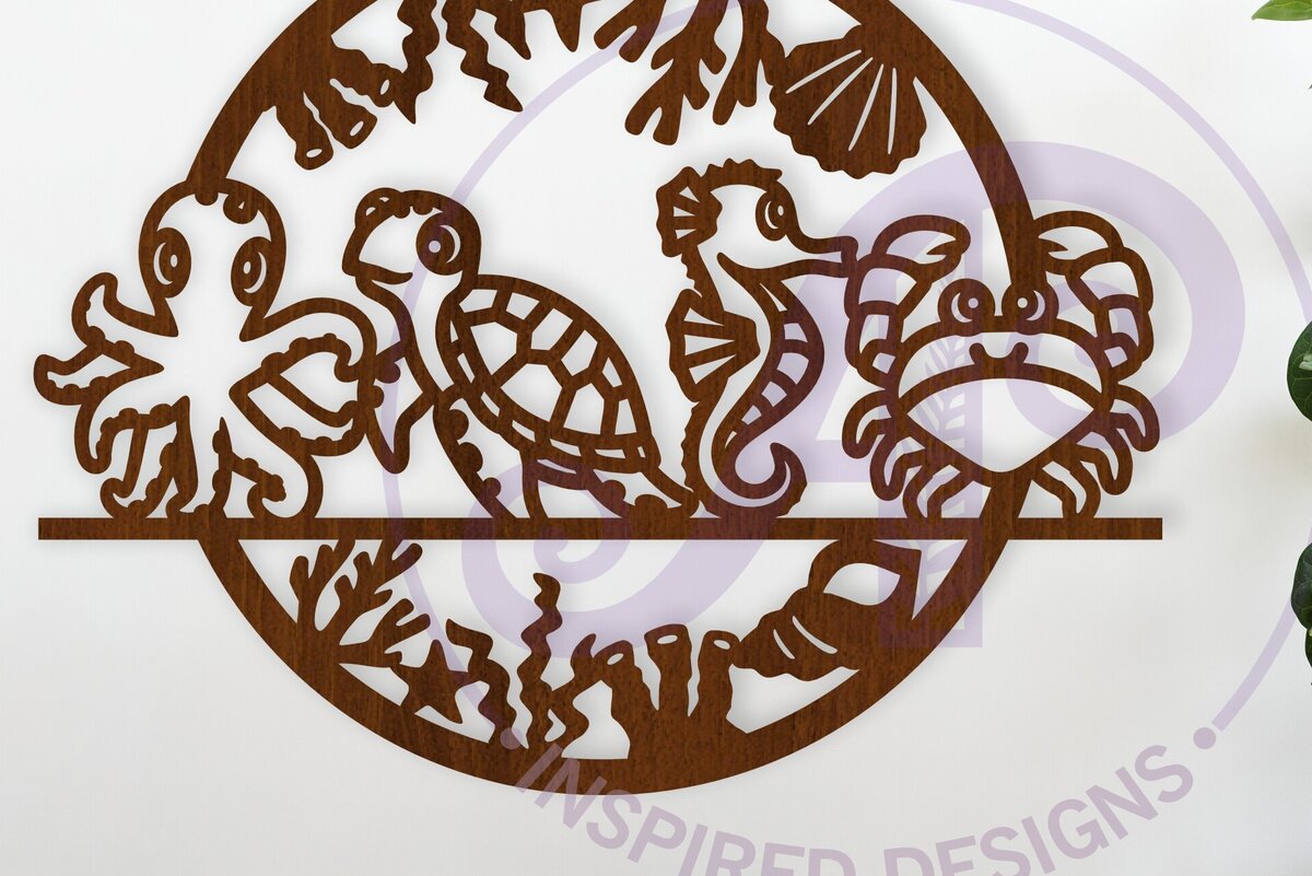 Intra απο ξύλο plywood 3mm-4mm πάχος - Χαριτωμένα ζωάκια στον τοίχο του ωκεανού,  Δίασταση 40x50 cm INTRAFABR-118575085