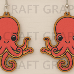 Intra απο ξύλο plywood 3mm-4mm πάχος - Χαριτωμένα σκουλαρίκια χταπόδι  Δίασταση 3x3 cm INTRAFABR-123128328