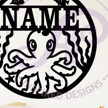 Intra απο ξύλο plywood 3mm-4mm πάχος - Χαριτωμένο χταπόδι με όνομα  Laser Δίασταση 30x20 cm INTRAFABR-117745562 - Image 2