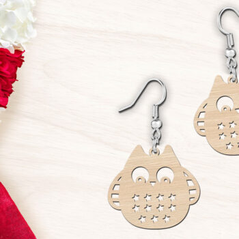 Intra απο ξύλο plywood 3mm-4mm πάχος - Χαριτωμένα σκουλαρίκια κουκουβάγιας | Πατριωτική Δίασταση 900x900 cm INTRAFABR-119899435 - Image 4