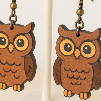 Intra απο ξύλο plywood 3mm-4mm πάχος - Χαριτωμένα σκουλαρίκια κουκουβάγιας Laser Δίασταση 3x3 cm INTRAFABR-120635901 - Image 1