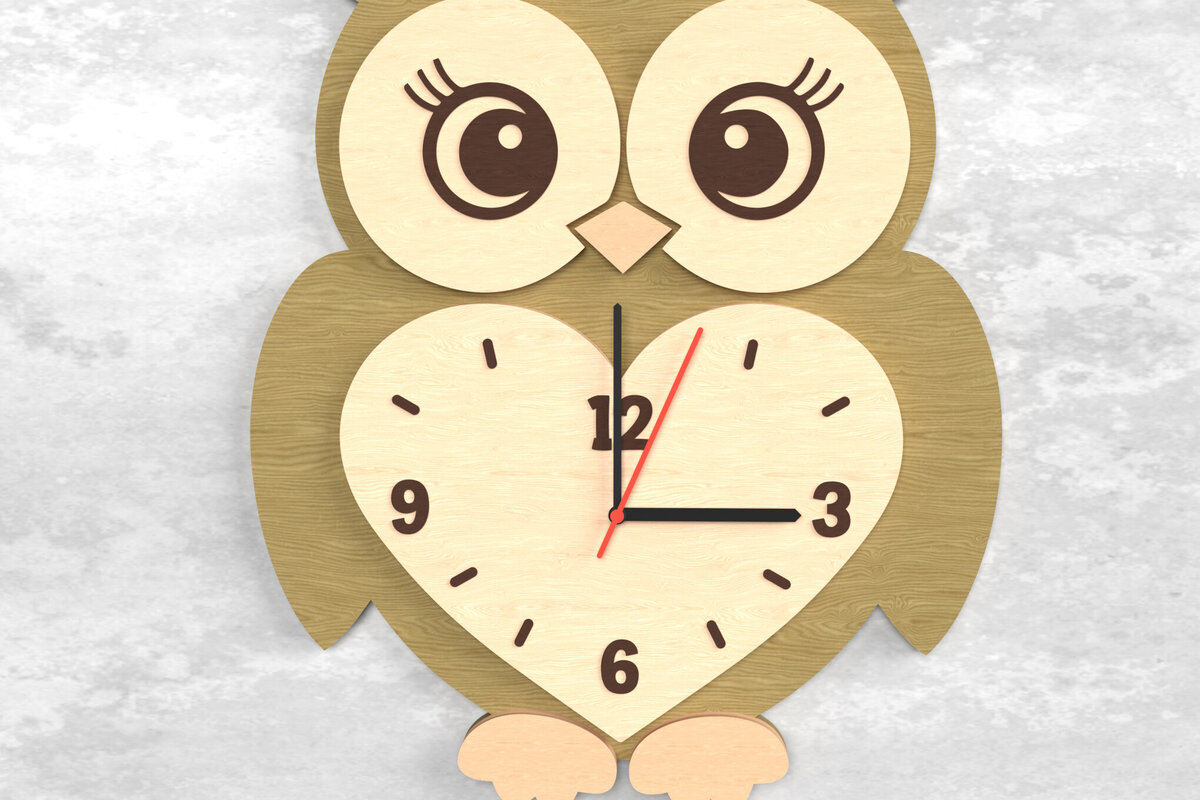 Intra απο ξύλο plywood 3mm-4mm πάχος - Cute Owl Wall Clock - Laser Cut Δίασταση 30x20 cm INTRAFABR-118392867
