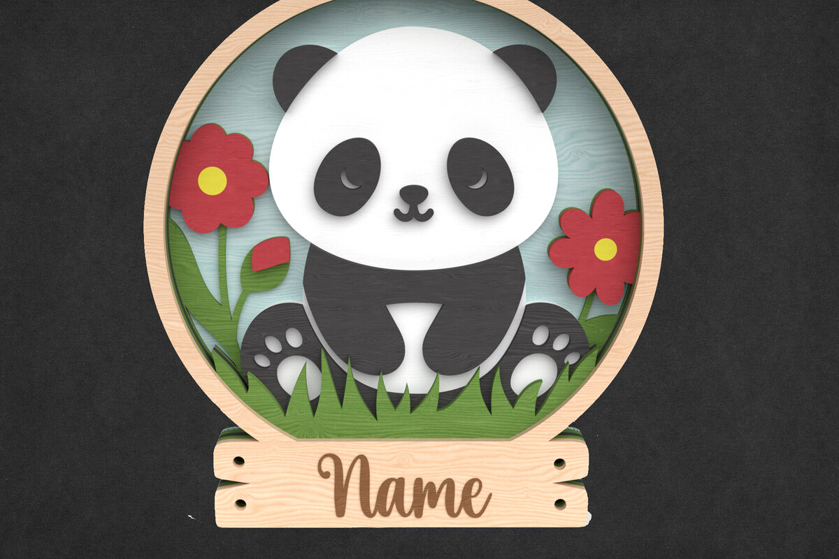 Intra απο ξύλο plywood 3mm-4mm πάχος - Χαριτωμένο σύμβολο Panda - Layered  Δίασταση 30x20 cm INTRAFABR-118901747