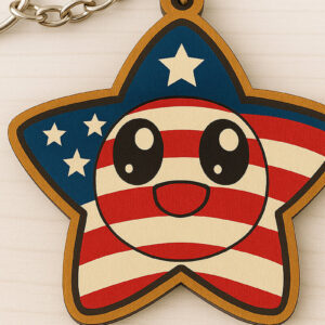 Intra απο ξύλο plywood 3mm-4mm πάχος - Χαριτωμένο Patriotic Star Keychain  Δίασταση 4x4 cm INTRAFABR-122736881