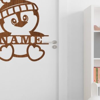 Intra απο ξύλο plywood 3mm-4mm πάχος - Χαριτωμένο πινακίδα ονόματος πιγκουίνου Laser Cut Art Δίασταση 30x20 cm INTRAFABR-75446231 - Image 2