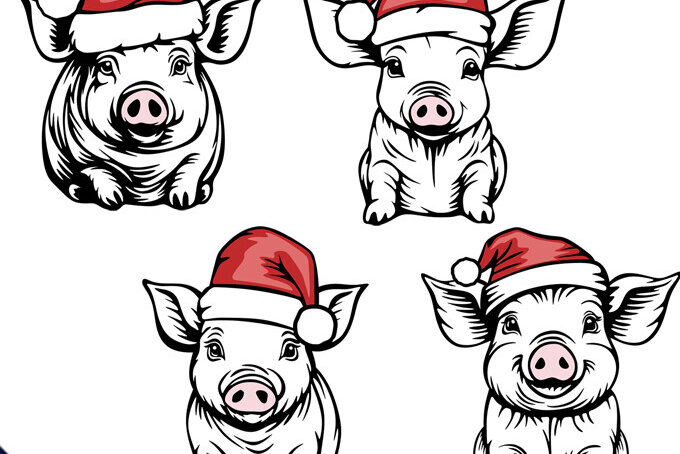 Intra απο ξύλο plywood 3mm-4mm πάχος - Χαριτωμένο γουρουνάκι με χριστουγεννιάτικα σχέδια με καπέλο Άγιου Βασίλη Δίασταση 30x20 cm INTRAFABR-86079361