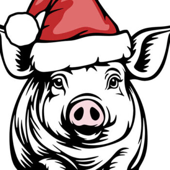 Intra απο ξύλο plywood 3mm-4mm πάχος - Χαριτωμένο γουρουνάκι με χριστουγεννιάτικα σχέδια με καπέλο Άγιου Βασίλη Δίασταση 30x20 cm INTRAFABR-86079361 - Image 2