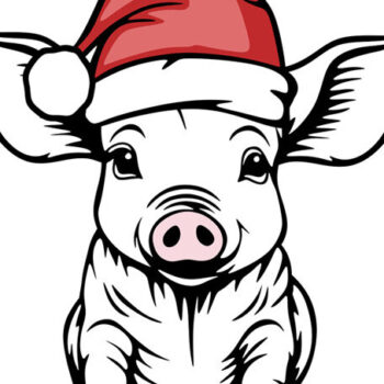 Intra απο ξύλο plywood 3mm-4mm πάχος - Χαριτωμένο γουρουνάκι με χριστουγεννιάτικα σχέδια με καπέλο Άγιου Βασίλη Δίασταση 30x20 cm INTRAFABR-86079361 - Image 3